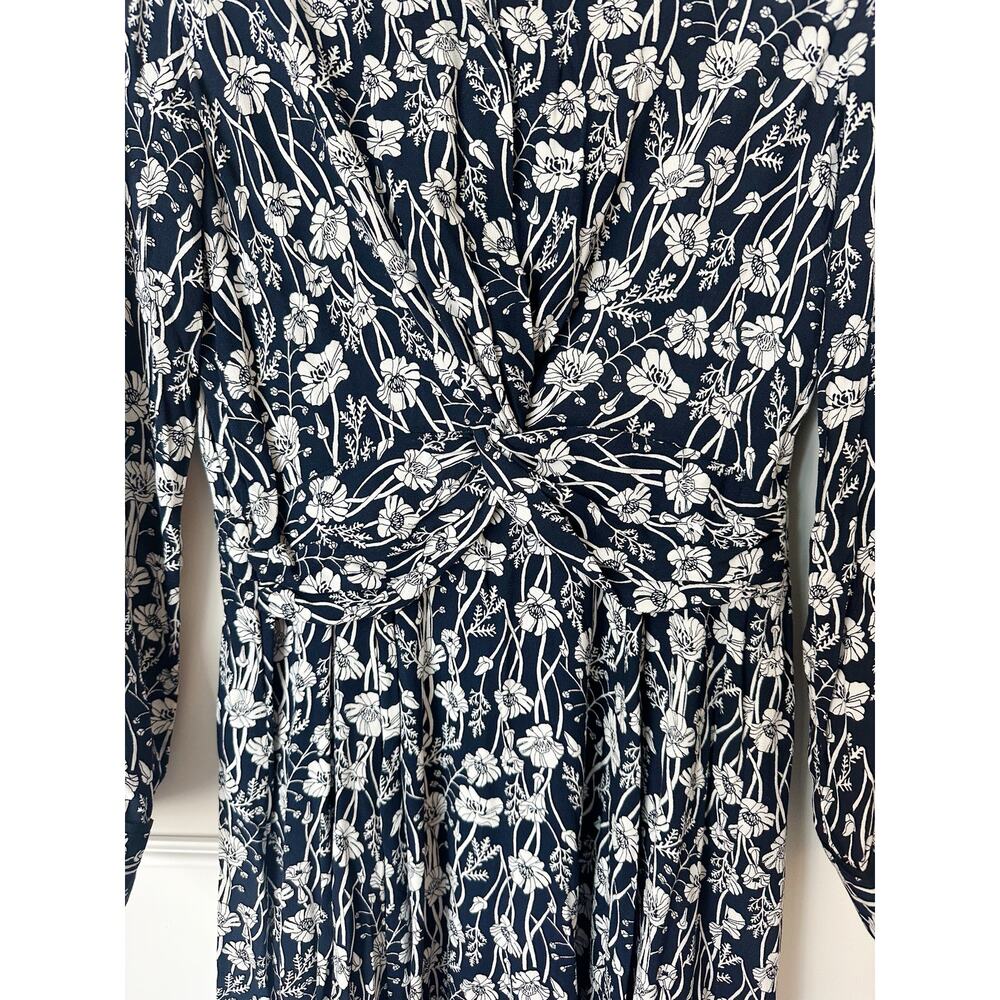Tommy Hilfiger Navy and White Floral Dress Size M Long Sleeves Twist Waist - Picture 13 of 16